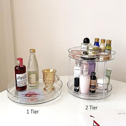 ROWNYEON 360 Rotating Makeup Organizer 2 Pack Lazy Susan Bathroom Organizer Skincare Organizers Turntable Plastic Spinner for Pantry/Bathroom,Kitchen, Fridge, Cupboards (1 Small+1 Large-2 Pack)