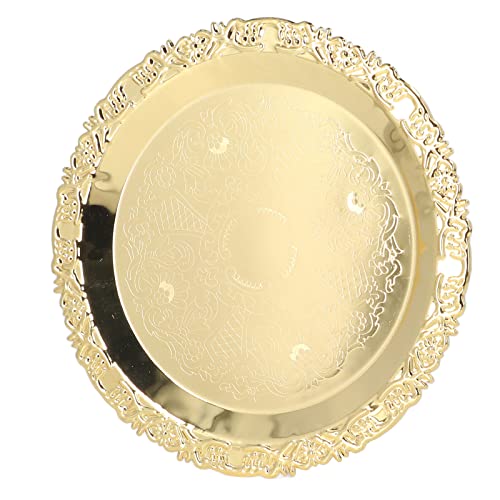 Round Fruit Tray, Gold Plated Stainless Steel Multifunctional Good Decoration Decorative Dessert Plate for Ceremony