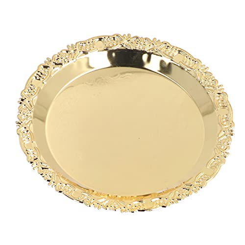 Round Fruit Tray, Gold Plated Stainless Steel Multifunctional Good Decoration Decorative Dessert Plate for Ceremony