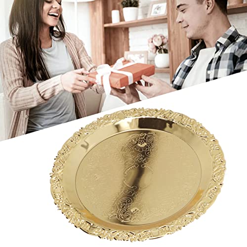 Round Fruit Tray, Gold Plated Stainless Steel Multifunctional Good Decoration Decorative Dessert Plate for Ceremony