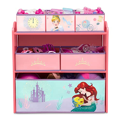 Delta Children Chair Desk with Storage Bin + Design and Store 6 Bin Toy Storage Organizer, Disney Princess (Bundle)