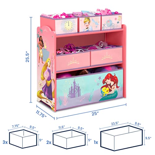 Delta Children Chair Desk with Storage Bin + Design and Store 6 Bin Toy Storage Organizer, Disney Princess (Bundle)