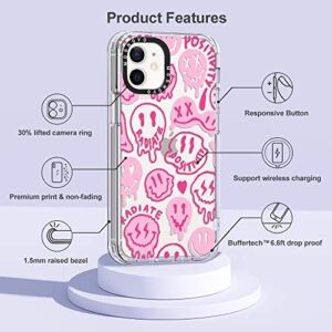 MOSNOVO Compatible with iPhone 12 Case, [Buffertech 6.6 ft Drop Impact] [Anti Peel Off Tech] Clear TPU Bumper Phone Case Cover Pink Smiles Face Designed for iPhone 12/12 Pro 6.1"