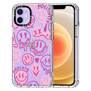 mosnovo compatible with iphone 12 case, [buffertech 6.6 ft drop impact] [anti peel off tech] clear tpu bumper phone case cover pink smiles face designed for iphone 12/12 pro 6.1"