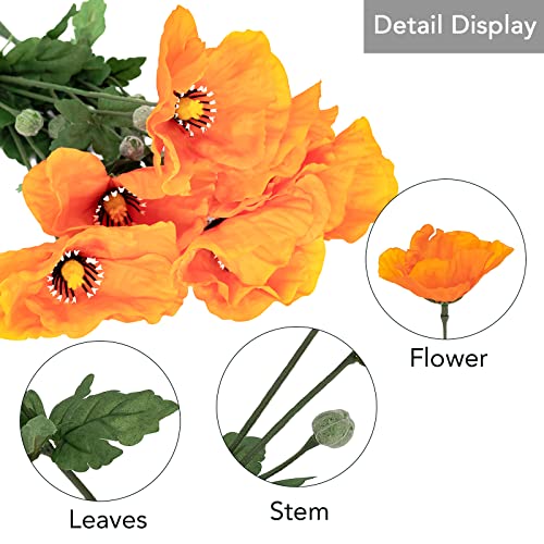 Softflame Artificial/Fake/Faux Flowers - Poppy Orange 6PCS for Wedding, Home, Party, Restaurant and Veterans Day