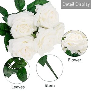 Softflame Artificial/Fake/Faux Flowers - Rose Bunch White Color, Pack of 6, Totally 42 Heads, for Wedding, Home, Party, Restaurant