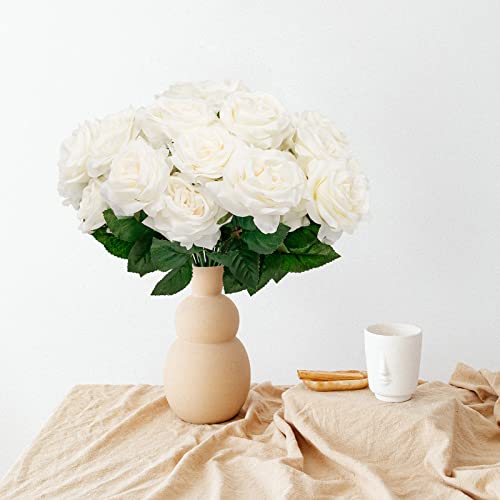 Softflame Artificial/Fake/Faux Flowers - Rose Bunch White Color, Pack of 6, Totally 42 Heads, for Wedding, Home, Party, Restaurant