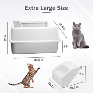 Cat Litter Box Set - Stainless Steel Litter Box Included Litter Field, Litter Mat, Litter Scoop, Pet Stairs, Pet Waste Bags, Antislip Bottom and Pet Stickers, Gift for Your Lovely Cats