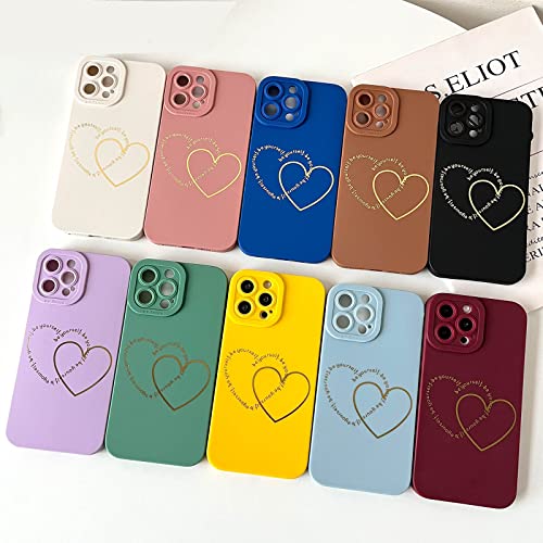 ankofave for iPhone 13 Pro Max Case for Women Girls Cute, Gold Plated Letter Double Heart Case Soft Shockproof, Full Camera Lens Protective Phone Cases, 6.7 inch- Red Wine