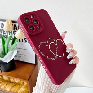 ankofave for iPhone 13 Pro Max Case for Women Girls Cute, Gold Plated Letter Double Heart Case Soft Shockproof, Full Camera Lens Protective Phone Cases, 6.7 inch- Red Wine