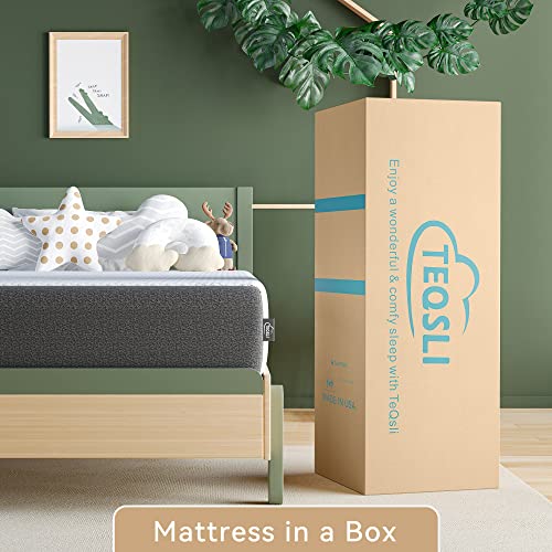 TeQsli Memory Foam Queen Mattress, 6 inch Cool Gel Foam Mattress Queen Bed, Mattress in A Box, Medium Firm Feel, Made in USA (TMA06Q-US)