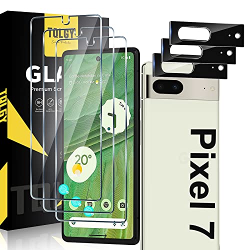 TQLGY 3 Pack Screen Protector for Google Pixel 7 with 3 Pack Camera Lens Protector, 9H Tempered Glass Film, Fingerprint Unlock Compatible, Ultra HD, Anti Scratch, Bubble Free, Case Friendly