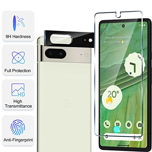 TQLGY 3 Pack Screen Protector for Google Pixel 7 with 3 Pack Camera Lens Protector, 9H Tempered Glass Film, Fingerprint Unlock Compatible, Ultra HD, Anti Scratch, Bubble Free, Case Friendly