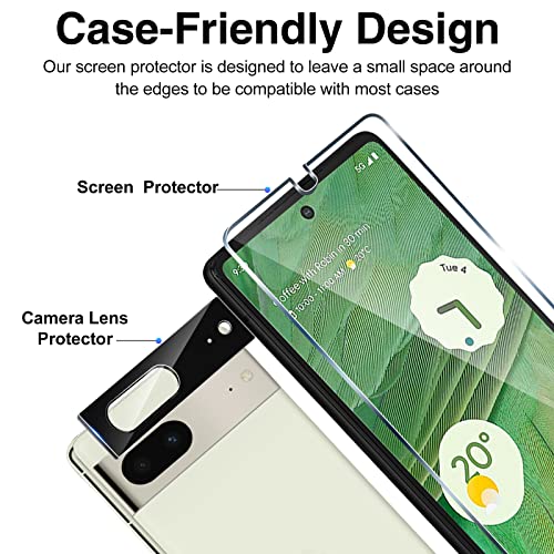 TQLGY 3 Pack Screen Protector for Google Pixel 7 with 3 Pack Camera Lens Protector, 9H Tempered Glass Film, Fingerprint Unlock Compatible, Ultra HD, Anti Scratch, Bubble Free, Case Friendly