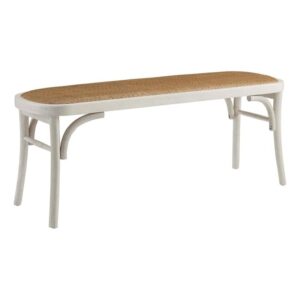 linon dallas wood and rattan bentwood bench in white