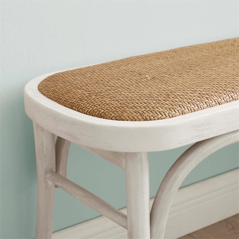 Linon Dallas Wood and Rattan Bentwood Bench in White