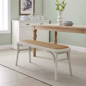 Linon Dallas Wood and Rattan Bentwood Bench in White