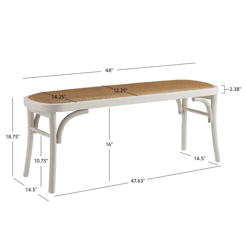 Linon Dallas Wood and Rattan Bentwood Bench in White