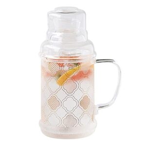 wonder nest glass pitcher with lid - bedside water carafe with tumbler, berverage serveware iced tea juice milk jug with cup for home bedroom nightstand (coral pattern)