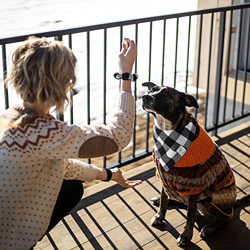 E-Clover Dog Bandanas & Matching Scrunchie Set Black White Triangle Scarf Bib for Medium Large Dogs Puppy Boy Girl Pet Owner Costume