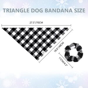 E-Clover Dog Bandanas & Matching Scrunchie Set Black White Triangle Scarf Bib for Medium Large Dogs Puppy Boy Girl Pet Owner Costume