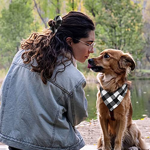 E-Clover Dog Bandanas & Matching Scrunchie Set Black White Triangle Scarf Bib for Medium Large Dogs Puppy Boy Girl Pet Owner Costume