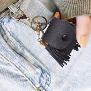 Hyltlin Case for AirPods 1&2, PU Leather Cute Kawaii Tassel Holster Design Shockproof AirPods Charging Case with Metal Keychain for Men Women Kids Teens Boys Girls (Black)