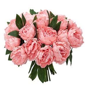 softflame artificial/fake/faux flowers - peony bundle pink color, pack of 5, totally 25 heads, for wedding, home, party, restaurant