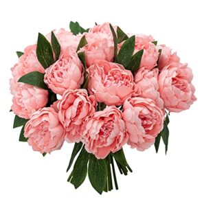 Softflame Artificial/Fake/Faux Flowers - Peony Bundle Pink Color, Pack of 5, Totally 25 Heads, for Wedding, Home, Party, Restaurant