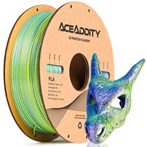 aceaddity silk magic pla 3d printer filament, multi-colour tri-extrusion 1.75mm 3d printing pla filament, shiny silk coextruded pla, dimensional accuracy +/- 0.03 mm, 1kg/2.2lbs (blue-purple-yellow)