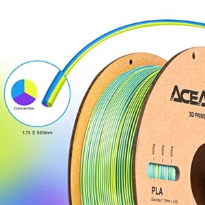 Aceaddity Silk Magic PLA 3D Printer Filament, Multi-Colour Tri-Extrusion 1.75mm 3D Printing PLA Filament, Shiny Silk Coextruded PLA, Dimensional Accuracy +/- 0.03 mm, 1kg/2.2lbs (Blue-Purple-Yellow)