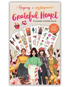 the rongrong grateful heart sticker book for planners, calendars, journals and projects – premium quality hand drawn perfect for fall and holiday planning – scrapbook accessories – 24 sheets