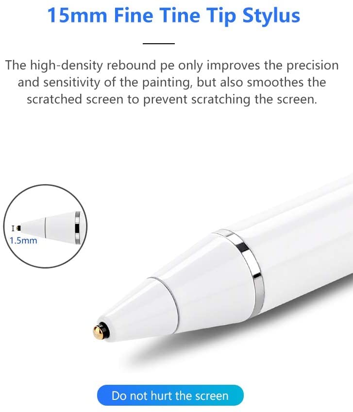 Stylus Pens for Touch Screens,Active Stylus Pen Compatible with Apple iPad, Capacitive Pencil for Kid Student Drawing, Writing,High Sensitivity,for Touch Screen Devices Tablet,Smartphone (White)