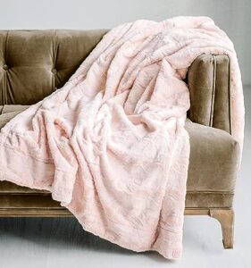 wolf creek blanket double soft luxurious indulgent faux fur no shed throws - softest cozy & lightweight reversible thow blankets for chair, sofa, or bed, women teen girls gift (pink 50x65)