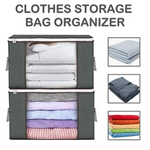 PACKLINER - Pack of 3 Clothes Storage Organizer (Grey) - Foldable Blanket Storage Bags for Clothes with Clear Window View - Clothing Storage Bags with Durable Handles for Dorm, Pillows, Bedding