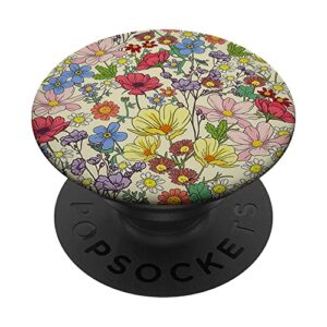 cute simple wildflowers pattern design floral on beige popsockets swappable popgrip