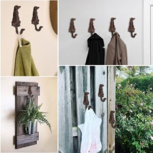 Laxioriew Pack of 4 Vintage Cast Iron Dog Wall Decorative Hook with Screws, Heavy Duty Rustic Wall Garage Hook Puppy Retro Wall Animal Hanger Hook for Robes, Towels, Coats, Bags and Cloths