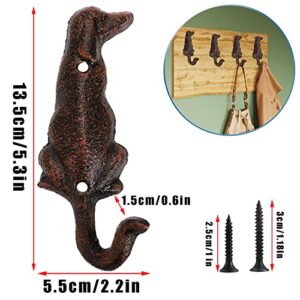 Laxioriew Pack of 4 Vintage Cast Iron Dog Wall Decorative Hook with Screws, Heavy Duty Rustic Wall Garage Hook Puppy Retro Wall Animal Hanger Hook for Robes, Towels, Coats, Bags and Cloths