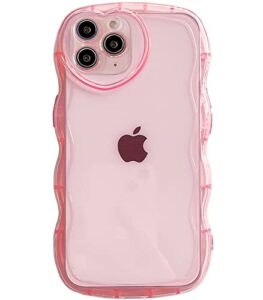 qokey for iphone 11 pro max case(2019 6.5"),cute clear love case,with love-heart camera frame wavy edge transparent full protection soft tpu shockproof phone case cover for women girls,pink