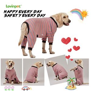 LovinPet Large Dog Pajamas, Cotton Multicolor Stripe Big Dog Shirt,Cotton Dog Jammies, Full Body Dog Onesie, Pet PJ's/Medium