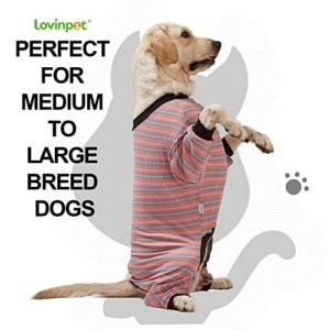 LovinPet Large Dog Pajamas, Cotton Multicolor Stripe Big Dog Shirt,Cotton Dog Jammies, Full Body Dog Onesie, Pet PJ's/Medium