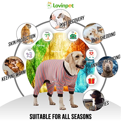 LovinPet Large Dog Pajamas, Cotton Multicolor Stripe Big Dog Shirt,Cotton Dog Jammies, Full Body Dog Onesie, Pet PJ's/Medium