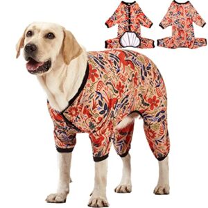 lovinpet large breed dog pajamas - lightweight pullover full coverage dog pjs, dog onesie, happy horse coral print, full coverage dog jammies, pet pj's/xl