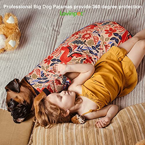 LovinPet Large Breed Dog Pajamas - Lightweight Pullover Full Coverage Dog Pjs, Dog Onesie, Happy Horse Coral Print, Full Coverage Dog Jammies, Pet PJ's/XL