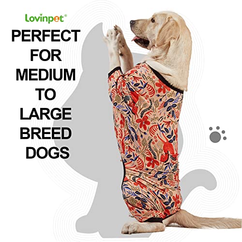 LovinPet Large Breed Dog Pajamas - Lightweight Pullover Full Coverage Dog Pjs, Dog Onesie, Happy Horse Coral Print, Full Coverage Dog Jammies, Pet PJ's/XL