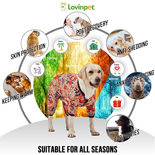 LovinPet Large Breed Dog Pajamas - Lightweight Pullover Full Coverage Dog Pjs, Dog Onesie, Happy Horse Coral Print, Full Coverage Dog Jammies, Pet PJ's/XL