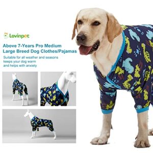 LovinPet Dog Clothing for Large Dogs: Dinosaur in The Jungle Print, Lightweight Stretchy Knit Pullover Puppy Pajamas, Large Dog Onesie. Large Breed Dog Jammies, Pet PJ's/XXL