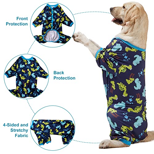 LovinPet Dog Clothing for Large Dogs: Dinosaur in The Jungle Print, Lightweight Stretchy Knit Pullover Puppy Pajamas, Large Dog Onesie. Large Breed Dog Jammies, Pet PJ's/XXL
