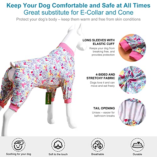 LovinPet Pitbull Dog Pajamas,Large Dog Clothes Dog Pajamas, Wound Care/Post Surgery Dog Clothes, Lightweight Stretchy Dog Pajamas, Large Dog Shirt, Seafoam Unicorn Print,Large Dog Jammies Pet PJ's/XL