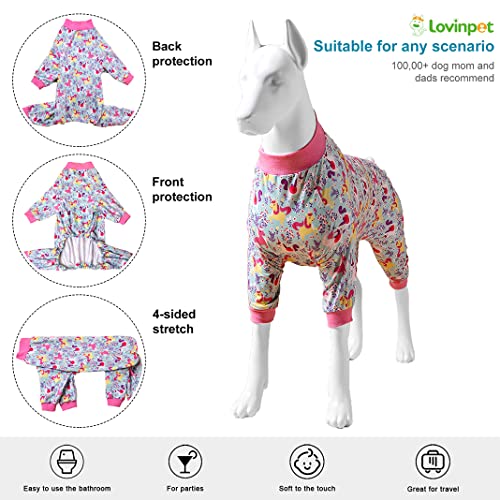 LovinPet Pitbull Dog Pajamas,Large Dog Clothes Dog Pajamas, Wound Care/Post Surgery Dog Clothes, Lightweight Stretchy Dog Pajamas, Large Dog Shirt, Seafoam Unicorn Print,Large Dog Jammies Pet PJ's/XL